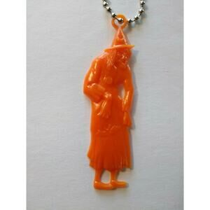 Vintage Halloween Plastic Witch Keychain Goth Spooky Gift Orange Creepy Cool